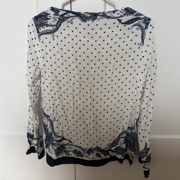 Zara Women Top Blouse Size S White Blue Floral Print Boat neck - Picture 2 of 2